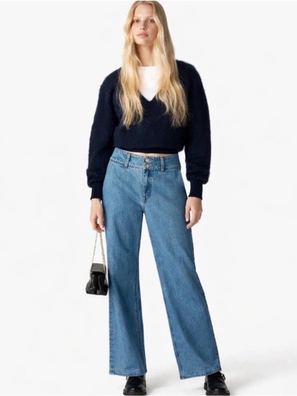 J. Crew Slim-Wide Leg with stacked buttons High-Rise Jeans Petite Sz 28